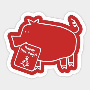 Minimalist White Line Cute Christmas Pig says Happy Holidays Sticker